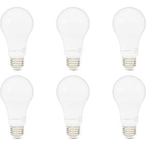 6-Pack Amazon Basics 100W Equivalent Dimmable A19 15W LED Light Bulbs $10 w/ S&S