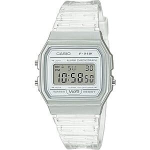 Casio F91W Series Women's Digital Watch w/ Clear Strap $24