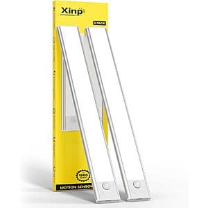 Two 7.8-inch rechargeable dimmable LED under cabinet lights with built-in motion sensors, shown in white or silver finish.