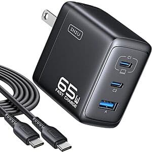 INIU Up to 30W Fast Charging 2-Port USB C Charger Block w/ 5-ft USB-C Cable $10.90