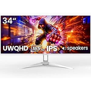 34" CRUA CR340D 3440x1440 165Hz WQHD Ultrawide IPS Monitor $149.60 + Free S&H