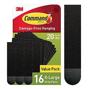 16-pairs Command X-Large Picture Hanging Strips (20lb; black) $9 w/ S&S