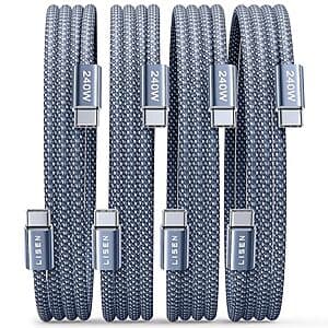 4-Pk LISEN 6.6' 240W USB-C to USB-C Charging Cable $10.75