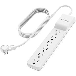 6-Outlet 8' Belkin Surge Protector Power Strip w/ Flat Rotating Plug $9.50