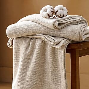 Bedsure 100% Cotton Herringbone Weave Throw Blanket (Linen Beige, Various Sizes) from $9.90