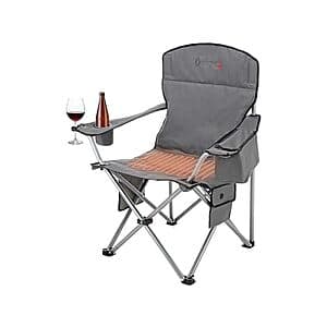 ARROWHEAD OUTDOOR heated folding camp chair in one of two available colors, shown in collapsed/folded position.
