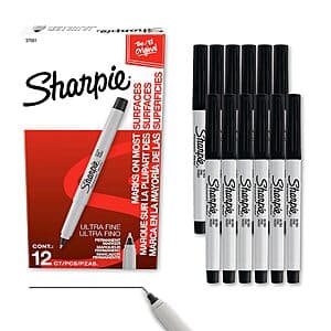 Sharpie permanent markers with broad chisel tips in assorted colors.