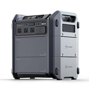 Segway Portable Power Station Cube 2000 with black casing, AC outlets on front panel, 2048Wh LiFePO4 battery capacity display.