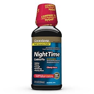 12-Oz GoodSense Nighttime Cold & Flu Liquid Medicine (Cherry Flavor, 6-Hour Relief) $1.90 w/ Subscribe & Save