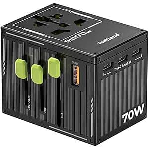 70W TenTrend Universal Travel Adapter w/ 4x USB-C & USB-A Port (EU/UK/AUS/USA Plugs) $9.50
