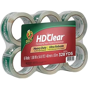 6-Pack Duck HD Clear Heavy Duty Packaging Tape Refill (1.88" x 54.6-Yard) $11.70 w/ Subscribe & Save
