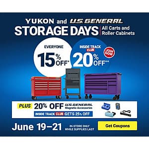Harbor Freight Storage Days: All Yukon & U.S. General Carts/Roller Cabinets 15% Off & More (Valid thru 6/21)