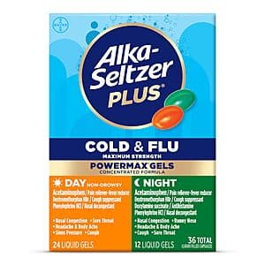 36-Count Alka-Seltzer Plus Day & Night Maximum Strength Powermax Gels $6.80 w/ Subscribe & Save