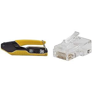 Klein Tools Modular Data Cable Pass-Thru Crimper + 50-Pk CAT6 RJ45 Connectors $16.10