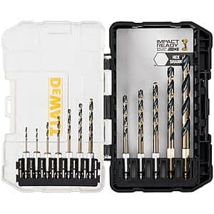 12-Pc DeWALT Black & Gold Drill Bit Set $15