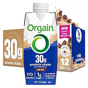 12-pk 11-oz Orgain 30g High Protein Shake (Café Latte) $19.50 w/ S&S