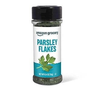 0.4-oz container of Amazon Grocery Parsley Flakes dried herb seasoning.