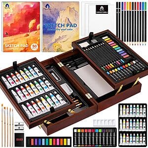 85-Piece VigorFun Deluxe Wooden Art Supplies Set (Brown or Pink) $20 + Free Shipping