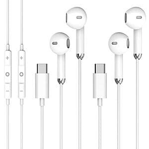 2-Pack tiloqua USB-C Wired Headphones w/ Microphone & Remote Control $5