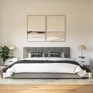 DHP Ryan King Upholstered Bed w/ Storage Drawers (Grey Linen) $265.71 + Free Delivery