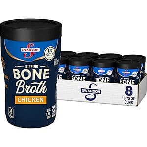 8-Pack 10.75-Oz Swanson Bone Broth Microwavable Sipping Cup (Chicken) 2 for $19.35 w/ Subscribe & Save + Free Shipping