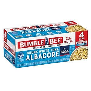 4-Pack 5-Oz Bumble Bee Chunk White Albacore Tuna in Water $3.15 w/ Subscribe & Save