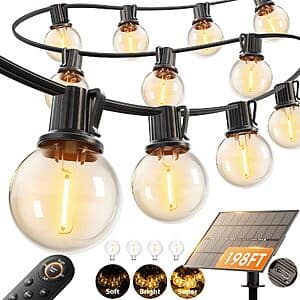 198' (192'+6') addlon Outdoor Waterproof Solar String Lights w/ 64 Bulbs & Remote $30 + Free S&H
