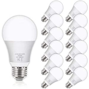 12-Pk YoChoice 100W Equivalent 1100 Lumens A19 LED Light Bulbs (Daylight) $13