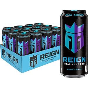 12-Pack 16-Oz REIGN Total Body Fuel Fitness & Performance Drink (Razzle Berry) $13.80 w/ Subscribe & Save