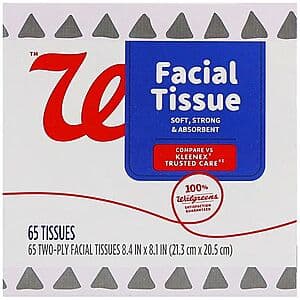 65-Count Walgreens Facial Tissues 2 for $1 + Free Store Pickup ($10 Min.)