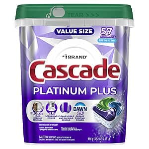 57-Count Cascade Platinum Plus Dishwasher Pods $17.35 w/ Subscribe & Save
