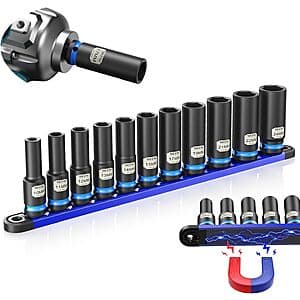 11-Pc Seesii 1/2″ Drive 6-Pt CR-MO Deep Impact Socket Set (Metric) $22 & More + Free S&H