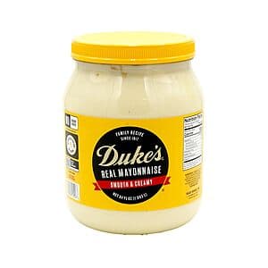 64-ounce glass jar of DUKE'S Real Mayonnaise with cream-colored label.