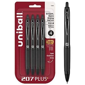 4-Pk uniball 207 Plus+ Retractable Gel Pens (Medium Point, 0.7mm, Black) $4.50