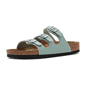Birkenstock Women's Florida Printed 3-Strap Sandals in Pure Sage with three adjustable straps and a printed design.