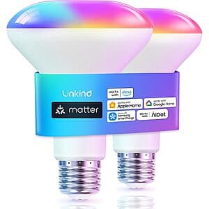 2-Pk Linkind Matter Smart BR30 E26 LED Flood Light Bulbs $10