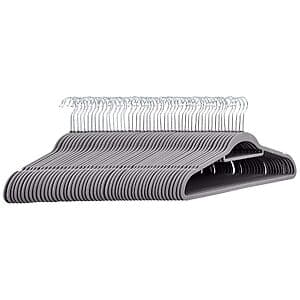 50-Pk Amazon Basics Slim Velvet Suit Hangers w/ Tie Bar (Dark Gray) $15.40