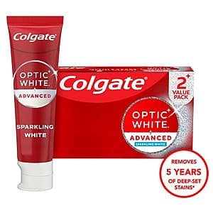 2-Pk 4.5-oz Colgate Optic White Advanced Toothpaste + $10 Walmart Cash $14