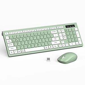 Reccazr Silent Wireless Full-Sized Keyboard & Mouse Combo (Avocado Green) $20