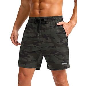 Pudolla Men's 7" Running Gym Shorts w/ Zipper Pockets (various) $12.80