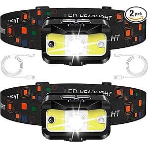2-Pack MIOISY Rechargeable 1200-Lumen Ultra Bright LED Headlamp Flashlight $14