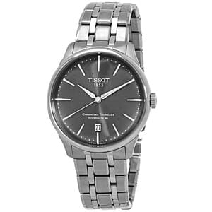 Tissot Chemin Des Tourelles men's automatic watch with grey dial, 39mm case diameter and 11.2mm thickness.