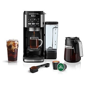 Ninja DualBrew XL coffee maker with dual brewing capability for single-serve and full-pot brewing, featuring stainless steel and black finish.