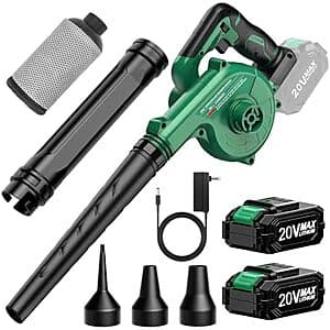K I M O. Cordless Leaf Blower Vacuum Combo + 2x 2000mAh Batteries $30