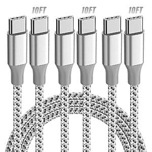 3-Pk 10' KYEHD 60W USB-C Fast Charging Cables $4