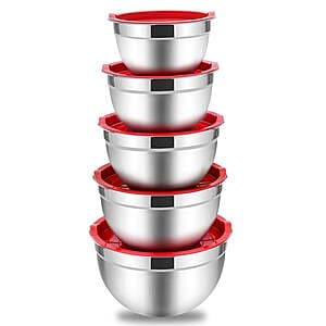 5-Piece Vesteel Stainless Steel Mixing Bowl Set w/ Lids $18