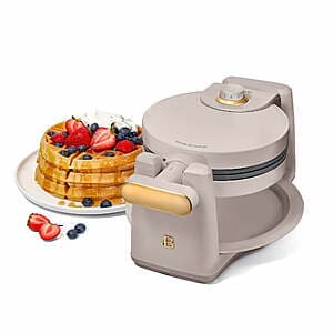 Beautiful by Drew Barrymore Rotating Belgian Waffle Maker in porcini taupe finish with rotating cooking plates.