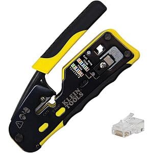 Klein Tools Ratcheting Data Cable Crimper / Cutter + 50-Pk CAT6 RJ45 Data Plugs $45 + Free S&H
