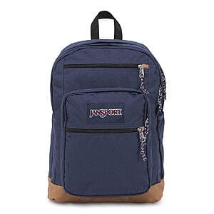 JanSport backpack with padded 15-inch laptop sleeve compartment, displayed in classic brand colors.