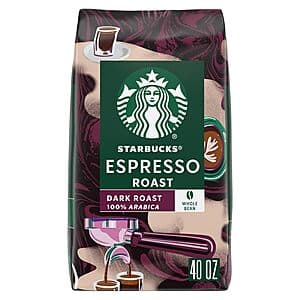 40-Oz Starbucks Whole Bean Dark Roast Coffee (Espresso Roast, 100% Arabica) $12.30 w/ Subscribe & Save